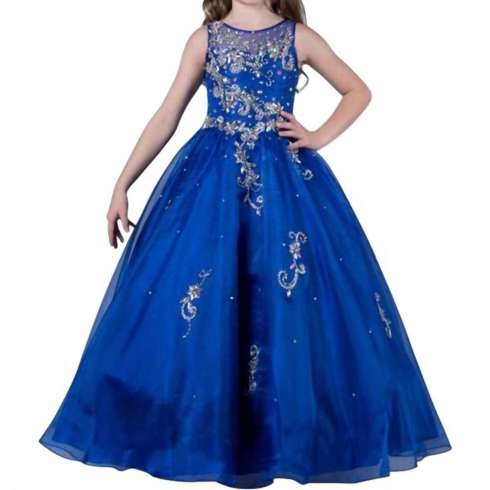 NEW LITTLE ROSIE girl's long pageant dress in royal
